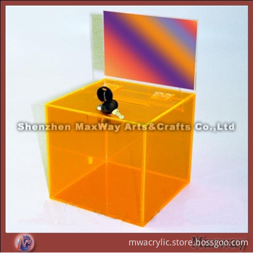 Mid-size Orange Acrylic Donation Box/Case for School